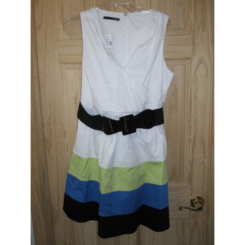 NEW Beautiful Maurices White/Green/Blue/Black Pleated Sun Dress 13/14 with Belt!